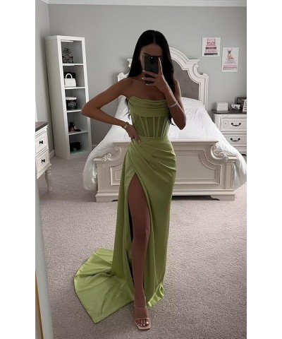 Strapless Long Prom Dresses for Women 2024 Mermaid Satin Formal Evening Dress with Slit Lilac $25.30 Dresses