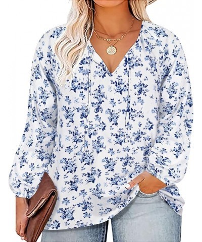 Womens Plus Size Floral Blouses Long/Short Sleeve Boho Tops V Neck Chiffon Shirts Drawstring Business Tunics XL-5XL 1b-white ...