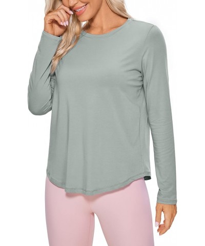 Pima Cotton Workout Long Sleeve Shirts for Women Athletic Crewneck Yoga Casual Tops Plain T-Shirt Jade Grey $14.19 Activewear