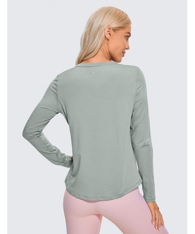 Pima Cotton Workout Long Sleeve Shirts for Women Athletic Crewneck Yoga Casual Tops Plain T-Shirt Jade Grey $14.19 Activewear