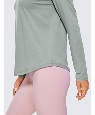 Pima Cotton Workout Long Sleeve Shirts for Women Athletic Crewneck Yoga Casual Tops Plain T-Shirt Jade Grey $14.19 Activewear