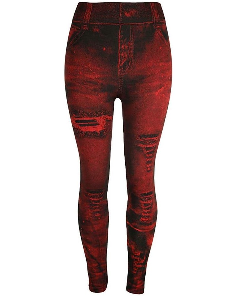 Stretch Leggings for Women Jean Look Stretchy Graphic Tights Ankle-Length Butt Lift Holiday Tights Plus Size Sr10-red $6.47 L...