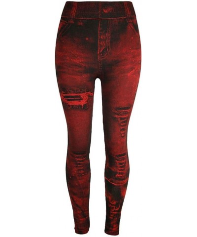 Stretch Leggings for Women Jean Look Stretchy Graphic Tights Ankle-Length Butt Lift Holiday Tights Plus Size Sr10-red $6.47 L...