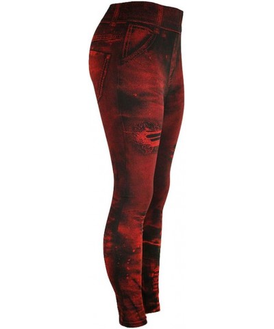 Stretch Leggings for Women Jean Look Stretchy Graphic Tights Ankle-Length Butt Lift Holiday Tights Plus Size Sr10-red $6.47 L...