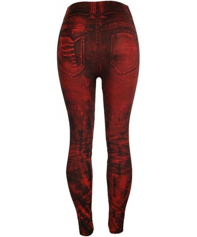 Stretch Leggings for Women Jean Look Stretchy Graphic Tights Ankle-Length Butt Lift Holiday Tights Plus Size Sr10-red $6.47 L...