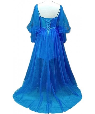 Women's Puffy Sleeve Prom Dress Ball Gown Tulle Sweetheart Wedding Formal Evening Dresses with Split Sky Blue $38.25 Dresses