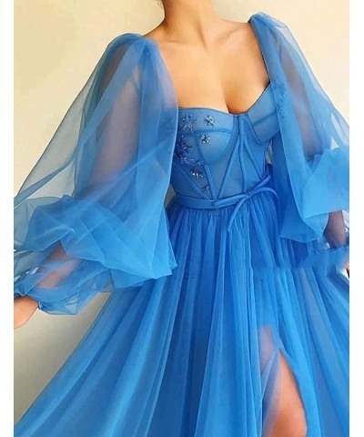 Women's Puffy Sleeve Prom Dress Ball Gown Tulle Sweetheart Wedding Formal Evening Dresses with Split Sky Blue $38.25 Dresses