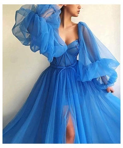 Women's Puffy Sleeve Prom Dress Ball Gown Tulle Sweetheart Wedding Formal Evening Dresses with Split Sky Blue $38.25 Dresses