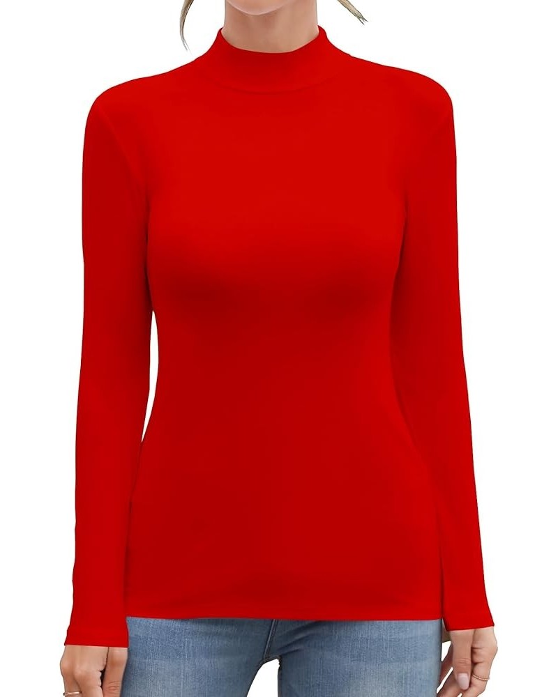 Women's Mock Turtleneck Long Sleeve Sleeveless Tops Basic Slim T-Shirts Long Sleeve Long Sleeve Red $11.39 T-Shirts