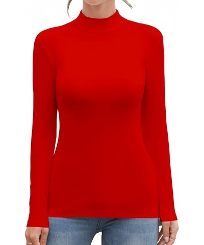 Women's Mock Turtleneck Long Sleeve Sleeveless Tops Basic Slim T-Shirts Long Sleeve Long Sleeve Red $11.39 T-Shirts