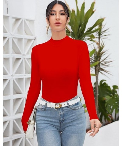 Women's Mock Turtleneck Long Sleeve Sleeveless Tops Basic Slim T-Shirts Long Sleeve Long Sleeve Red $11.39 T-Shirts