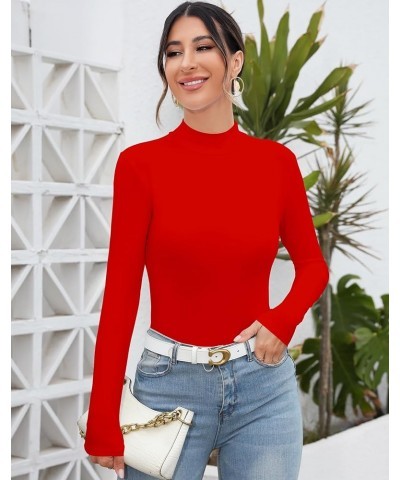 Women's Mock Turtleneck Long Sleeve Sleeveless Tops Basic Slim T-Shirts Long Sleeve Long Sleeve Red $11.39 T-Shirts