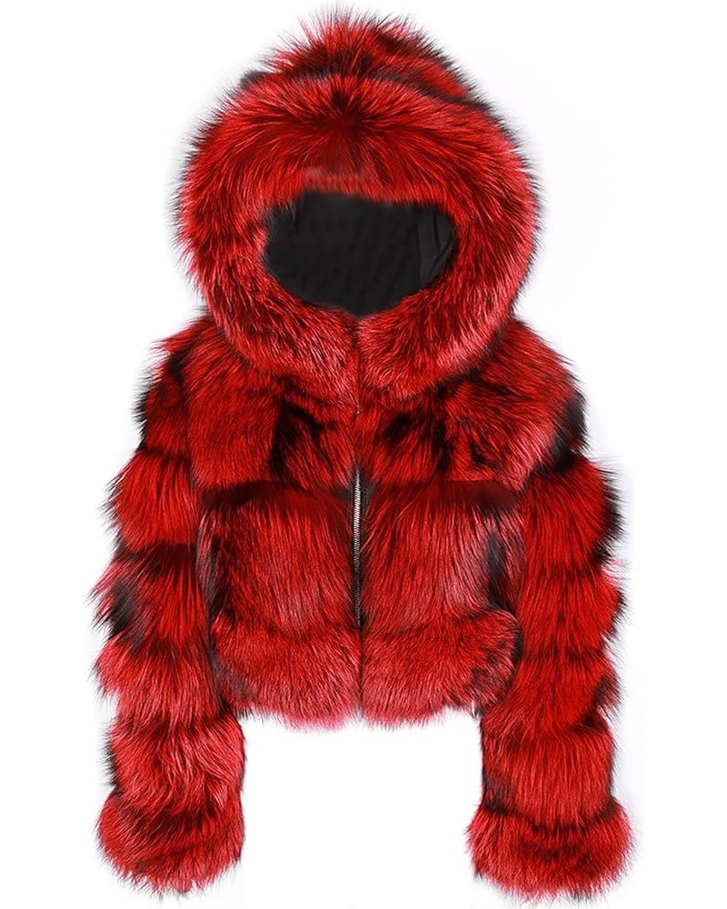 Womens Winter Jackets Fuzzy Faux-Fur Coats Hooded Warm Short Coat Casual Cropped Cardigan Outwear Fashion Clothes Red $35.15 ...