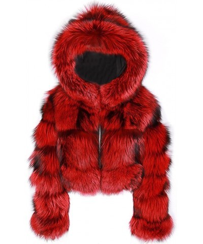 Womens Winter Jackets Fuzzy Faux-Fur Coats Hooded Warm Short Coat Casual Cropped Cardigan Outwear Fashion Clothes Red $35.15 ...