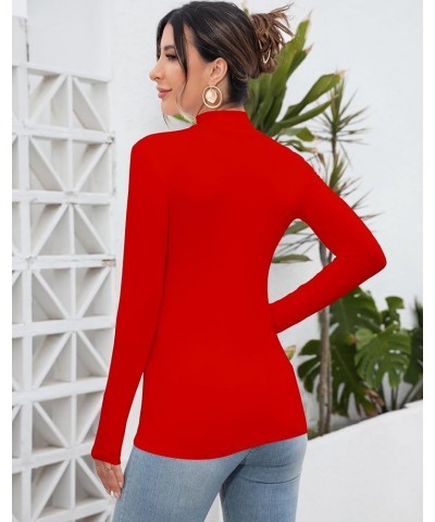 Women's Mock Turtleneck Long Sleeve Sleeveless Tops Basic Slim T-Shirts Long Sleeve Long Sleeve Red $11.39 T-Shirts