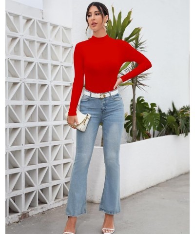 Women's Mock Turtleneck Long Sleeve Sleeveless Tops Basic Slim T-Shirts Long Sleeve Long Sleeve Red $11.39 T-Shirts