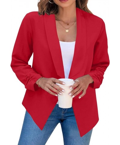 Womens Business Open Front Blazer Long Sleeve Work Office Jackets Solid Color Short Cardigans Plus Size Pure Red $12.80 Blazers