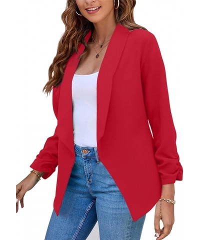 Womens Business Open Front Blazer Long Sleeve Work Office Jackets Solid Color Short Cardigans Plus Size Pure Red $12.80 Blazers