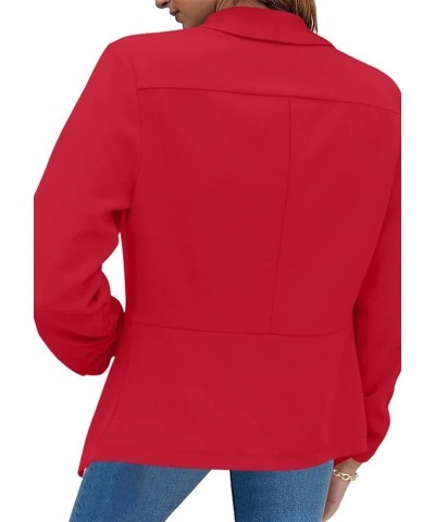 Womens Business Open Front Blazer Long Sleeve Work Office Jackets Solid Color Short Cardigans Plus Size Pure Red $12.80 Blazers