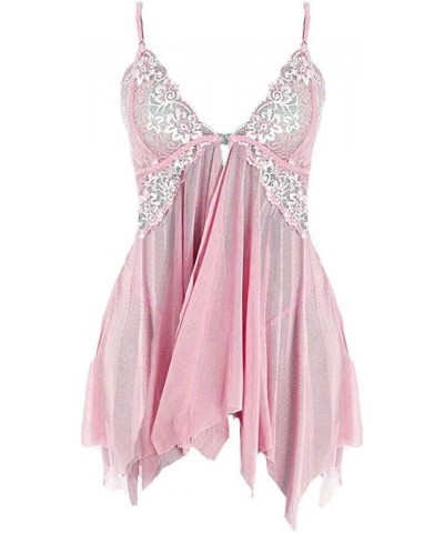 Lingerie for Women Lace Lingerie Front Closure Babydoll V Neck Nightwear Sexy Chemise Nightie Sleepwear Z01-pink $8.29 Lingerie