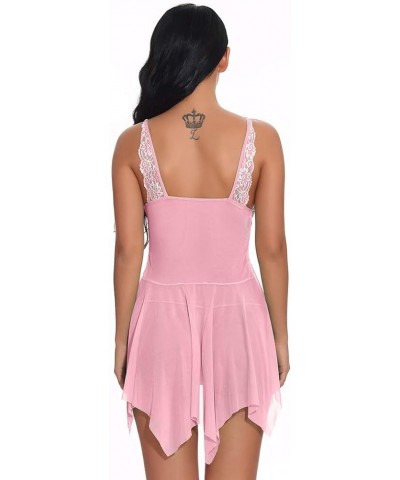 Lingerie for Women Lace Lingerie Front Closure Babydoll V Neck Nightwear Sexy Chemise Nightie Sleepwear Z01-pink $8.29 Lingerie