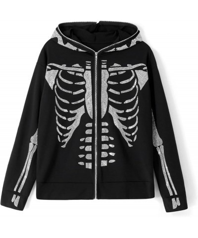 Men Womens Skeleton Zip Up Hoodie Y2k Oversized Rhinestone Skull Hooded Graphic Sweatshirt Thin Aesthetic Jackets C-black 001...