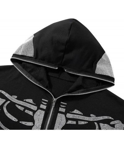 Men Womens Skeleton Zip Up Hoodie Y2k Oversized Rhinestone Skull Hooded Graphic Sweatshirt Thin Aesthetic Jackets C-black 001...