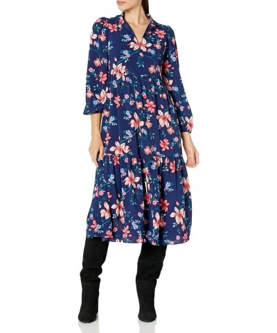 Women's Casual Midi Shirt Dress Navy Muti $49.69 Dresses