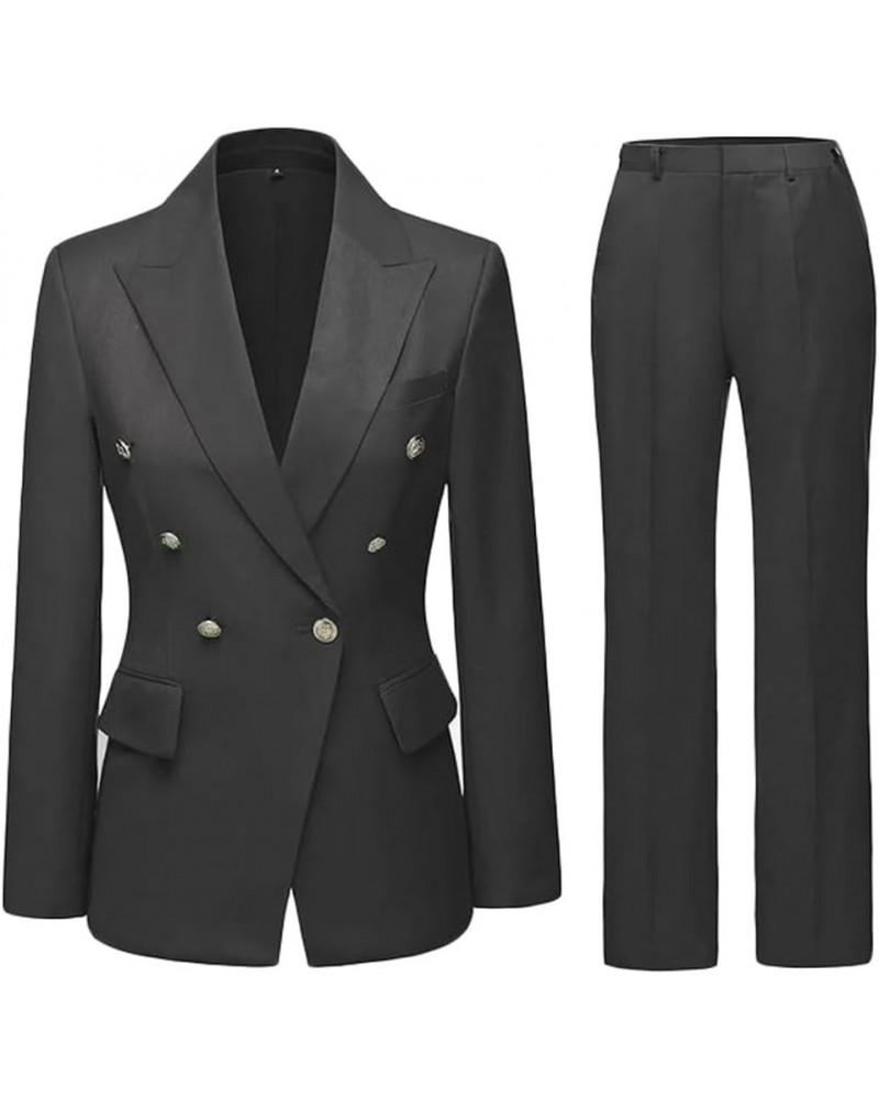 2 PC Double Breasted Pants Suit for Women Notch Lapel Office Lady Suit for Work Business Suit Prom Suit Grey $29.25 Suits