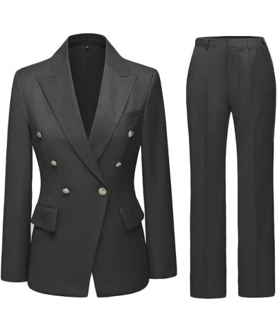 2 PC Double Breasted Pants Suit for Women Notch Lapel Office Lady Suit for Work Business Suit Prom Suit Grey $29.25 Suits