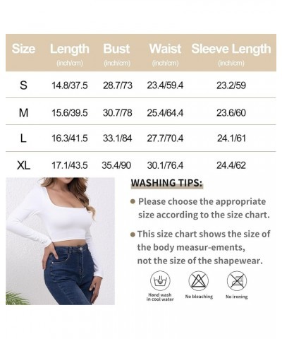 Women's Fashion Square Neck Long Sleeve Slim Fit Open Navel T-Shirt Top White $10.25 T-Shirts