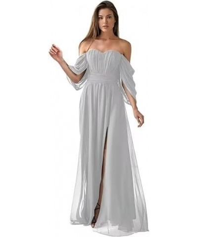 Women's Sweetheart Bridesmaid Dresses with Slit Pleated A Line Formal Evening Dress with Pockets Silver $30.97 Dresses