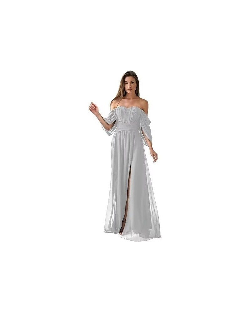 Women's Sweetheart Bridesmaid Dresses with Slit Pleated A Line Formal Evening Dress with Pockets Silver $30.97 Dresses