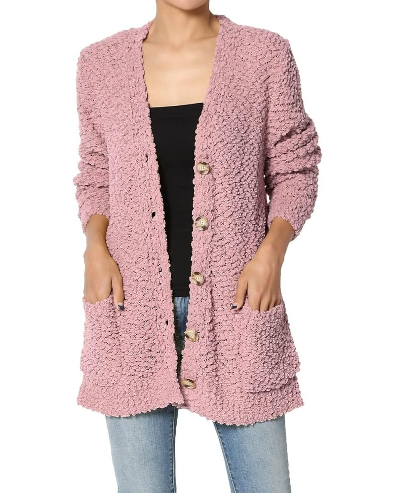 Women's S~3X Cozy Button Down V-Neck Teddy Knit Sweater Cardigan w/Pockets Light Rose $18.33 Sweaters