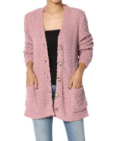 Women's S~3X Cozy Button Down V-Neck Teddy Knit Sweater Cardigan w/Pockets Light Rose $18.33 Sweaters