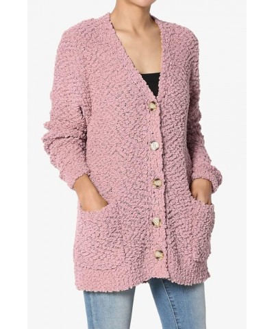 Women's S~3X Cozy Button Down V-Neck Teddy Knit Sweater Cardigan w/Pockets Light Rose $18.33 Sweaters