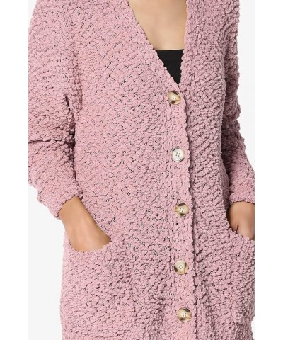 Women's S~3X Cozy Button Down V-Neck Teddy Knit Sweater Cardigan w/Pockets Light Rose $18.33 Sweaters