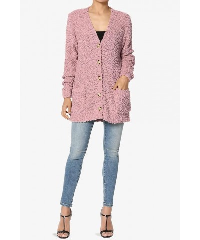 Women's S~3X Cozy Button Down V-Neck Teddy Knit Sweater Cardigan w/Pockets Light Rose $18.33 Sweaters