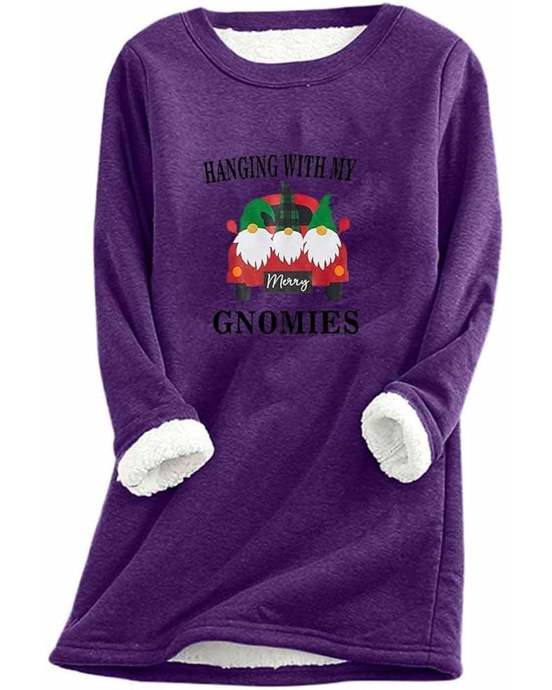 Plus Size Christmas Sweater for Women Cute Holiday Graphic Sweatshirt Thermal Sherpa Fleece Lined Undershirt Purple1 $10.19 A...