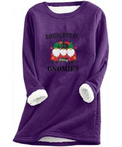 Plus Size Christmas Sweater for Women Cute Holiday Graphic Sweatshirt Thermal Sherpa Fleece Lined Undershirt Purple1 $10.19 A...