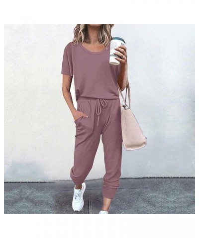 2 Piece Summer Sets for Women Two Piece Loungewear Sets Short Sleeve Pullover With Drawstring Long Pants Jogger Set A01-pink ...