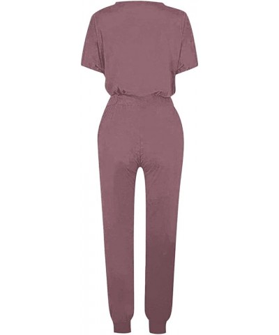 2 Piece Summer Sets for Women Two Piece Loungewear Sets Short Sleeve Pullover With Drawstring Long Pants Jogger Set A01-pink ...