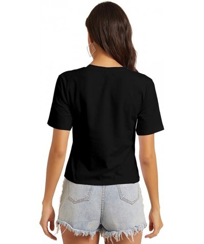 Women's Casual Loose Short Sleeve Crop Top Basic Solid Crop Crew Neck Tee Shirts 115-2 Packs-white+black/O-neck $9.20 T-Shirts