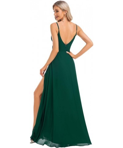 Women's Summer Spaghetti Strap V Neck Chiffon Formal Wedding Bridesmaid Split Maxi Dress 0128B Dark Green $30.66 Dresses