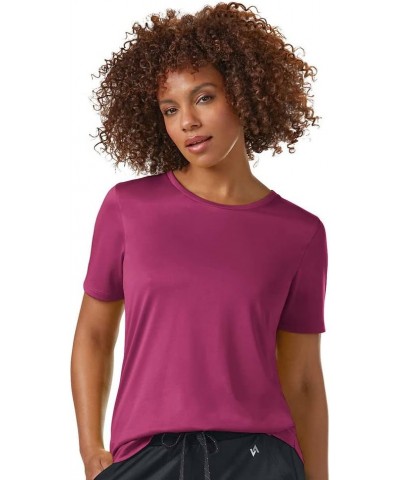 Womens Tech Short Sleeve Crewneck Workout Tshirt Available in Plus Size Mulberry Wine $8.67 Activewear