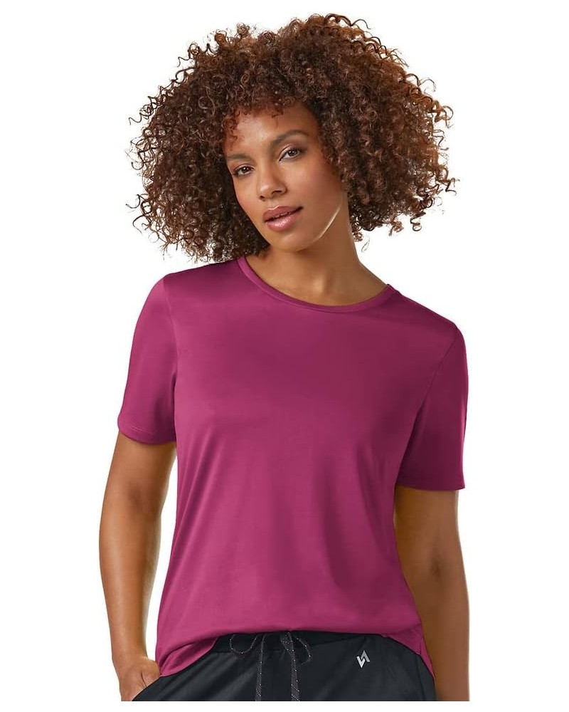 Womens Tech Short Sleeve Crewneck Workout Tshirt Available in Plus Size Mulberry Wine $8.67 Activewear