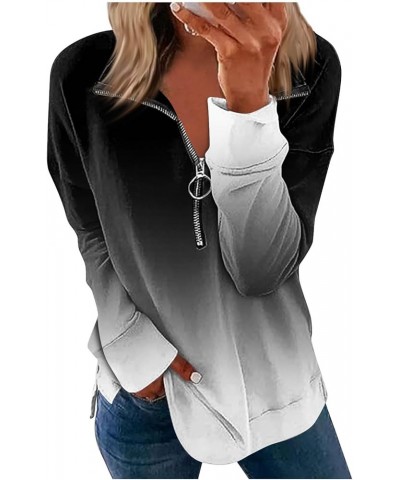 Women's Oversized Sweatshirts 2023 Classic Gradient Clothes Zip Up Fall Tops Long Sleeve Dressy Pullover 4-black $8.36 Tops