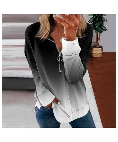 Women's Oversized Sweatshirts 2023 Classic Gradient Clothes Zip Up Fall Tops Long Sleeve Dressy Pullover 4-black $8.36 Tops