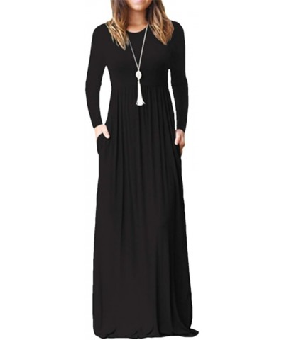 Womens Long Sleeve Loose Plain Maxi Dresses Casual Long Dresses with Pockets Black $11.00 Dresses