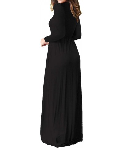 Womens Long Sleeve Loose Plain Maxi Dresses Casual Long Dresses with Pockets Black $11.00 Dresses